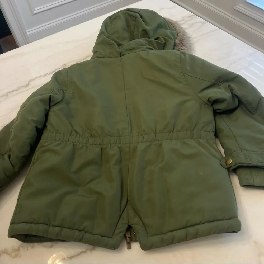 Carter’s Boys Faux Fur Hooded Parka Winter Coat Green Size M 5/6